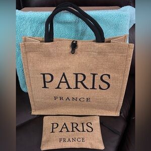 Paris France Jute Tote Bag